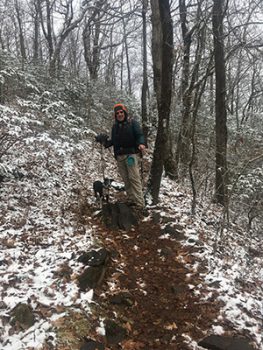Winter Hiker with his dog