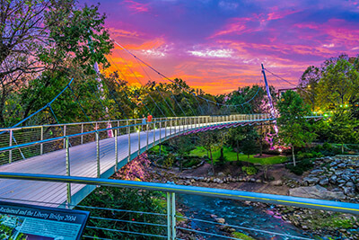Sunset at Falls Park on the Reedy and the Liberty Bridge