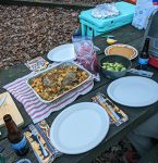 Thanksgiving spread on picnic table