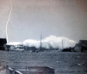 Seabright, NJ - December storm of 1992 shows dramatic lightning bolt and 50 foot wave
