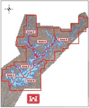 Lake Lanier COE Ranger Map showing the 6 districts