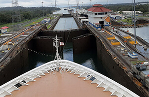 Front of the ship looking forward as the vessel made it through the locks of the Panama Canal.