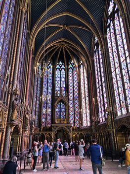 Inside view of Sainte Chapelle in Pairs with beautiful stained glass