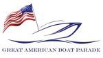 Great American Boat Parade logo - an American flag flying on graphic image of speed boat.