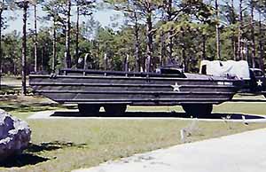 Outdoor photo from Camp Blanding Museum of an ArmyDUCK vehicle. 