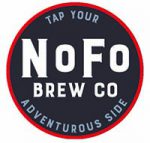 NoFo Brew Co logo. Round with red outline and black background, white lettering.