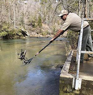 GA DNR worker restocking trout.