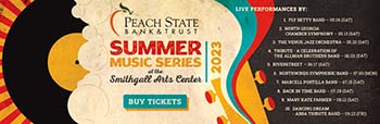 Banner ad with dates for Summer Music Series at The Arts Center in downtown Gainesville.