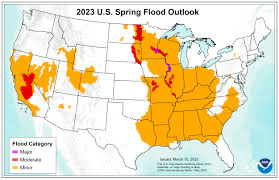 A map of the USA showing areas of Spring flood risk. GA is one of the states highlighted.