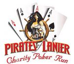 Pirates of Lanier Poker Run logo showing four aces, a pirate, and wheel.