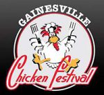 Gainesville Chicken Festival logo - circle with chicken holding utensils and Chicken Festival text