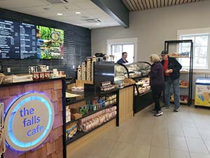 A view of the inside of the new Falls Cafe showing its beverage counter, snacks and ice cream. 