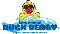 2024 Duck Derby logo with yellow duck on a blue wave.