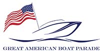 Great American Boat Parade logo with American flag flying off the back of a graphic of a motor boat.